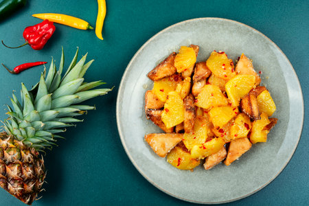 Tasty salad or tofu fried with pineapple. Traditional chinese dishの写真素材