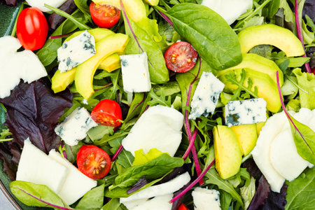 Fresh salad of vegetables, herbs and cheeseの写真素材