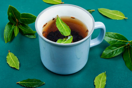 Cup of calming healing tea from bay leaves. Bay leaf infusion.の写真素材