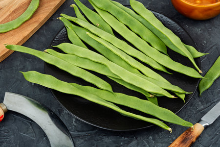 Fresh uncooked runner beans whole