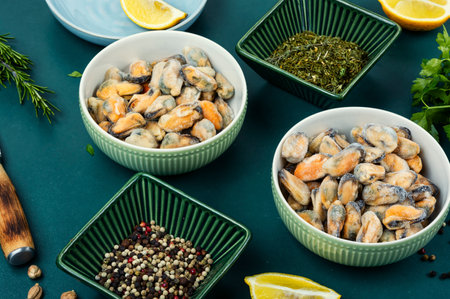 Seafood frozen, food seafood, mussels.の写真素材