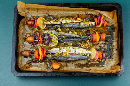 Plate Of Freshly Cooked Grilled Sardines.の写真素材