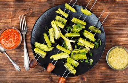 Colorful grilled summer seasonal celery skewersの写真素材