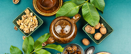 Walnut jam made from green fruits. A delicacy made from unripe nuts.