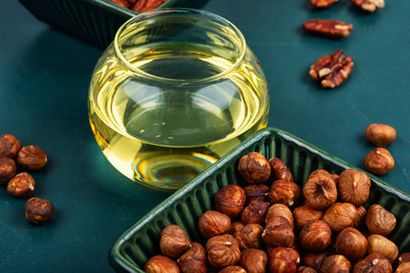 Aromatic fresh nut oil, hazelnut and pecan oil.の写真素材
