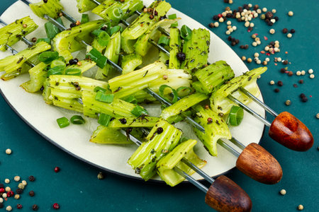 Healthy summer BBQ, vegan BBQ skewers.の写真素材