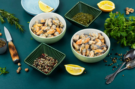 Seafood frozen, food seafood, mussels.の写真素材