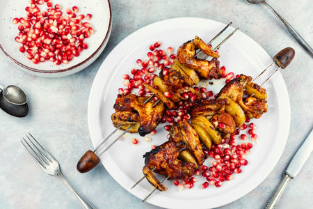 Marinated and grilled chicken wing, skewer.の写真素材