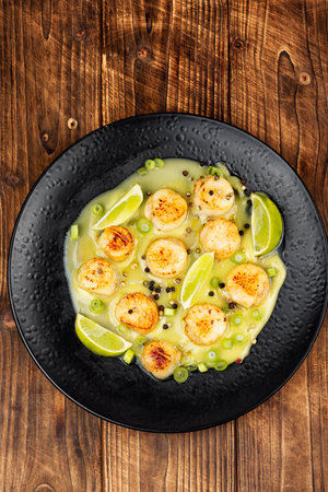Scallops Poached in a Butter and Lime Sauce.の写真素材