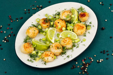 Scallops Poached in a Butter and Lime Sauce.の写真素材