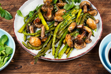 Cooked green asparagus, healthy eating.の写真素材