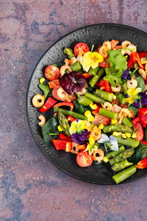 Salad with prawns and vegetables.の写真素材