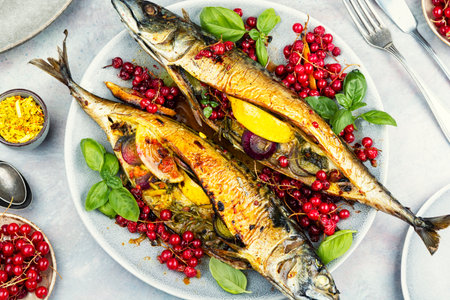 Delicious roasted fish dish with fresh ingredients, perfect for healthy eating and gourmet cuisine.