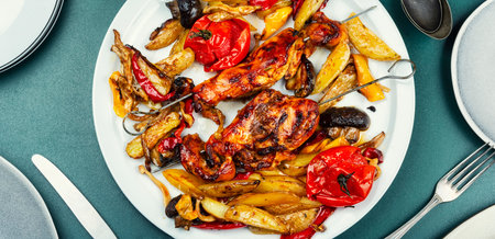 Shish kebab skewers of chicke.の写真素材