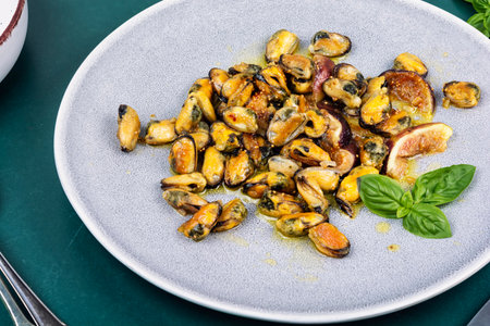 Fried mussels seasoned.の写真素材