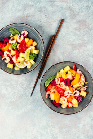 Healthy salad plate, fresh seafood recipe. Tasty mixed seafood salad.の写真素材