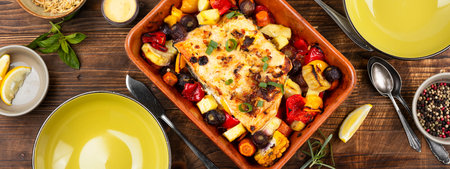 A piece of trout or salmon baked with fish vegetables. Keto dietの写真素材