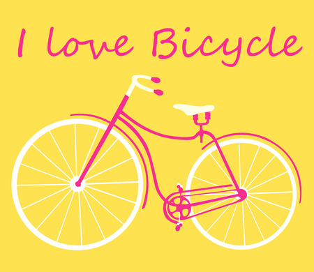 Retro bicycle on a yellow background. Flat design I love bicycle. Vector.のイラスト素材