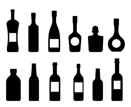 Set of vector silhouettes of bottles on a white background. Bottle icon collection.のイラスト素材