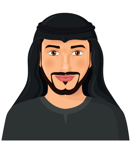 Arabian man face front view isolated on white avatar portrait vector Illustrationのイラスト素材