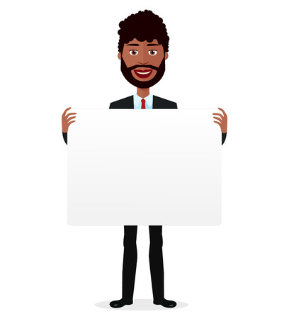 African cartoon smile man holding banner  isolated on white background vectorのイラスト素材