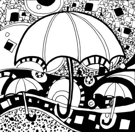 Stylized patterned umbrellas background vector season decoration isolated drawings hand-drawnのイラスト素材