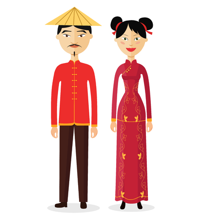 Chinese couple man and woman in traditional national costume  vector illustration isolated on white eps 10のイラスト素材