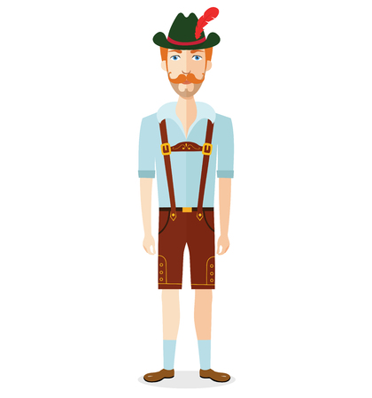 German cartoon oktoberfest man in traditional costume flat vector illustration isolated on white eps 10のイラスト素材