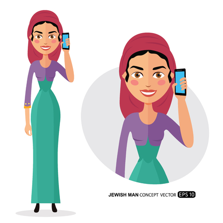 Jewish woman talking on the phone vector flat isolated on whiteのイラスト素材