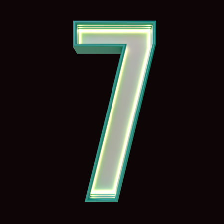 Number 7 Alphabet. Retro 3d number isolated on a black background with Clipping Path. 3d...