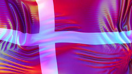 Denmark flag with LGBT rainbow reflections. gay friendly country. 3d rendering illustration