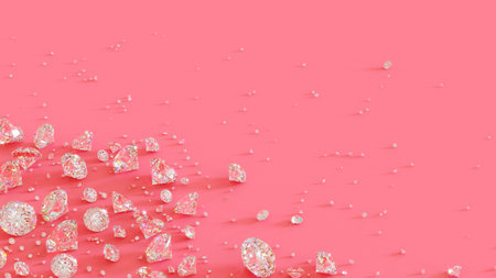 Shiny diamonds on pink background. 3d rendering illustrationの写真素材