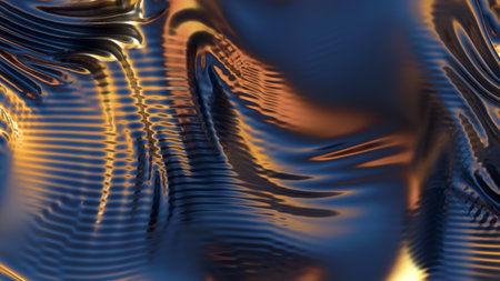 Iridescent chrome wavy cloth fabric abstract background, ultraviolet holographic foil texture,...