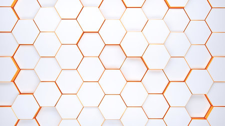 Modern hexagonal background texture pattern. Honeycombs at different levels. 3d rendering illustration. Futuristic banner.の写真素材
