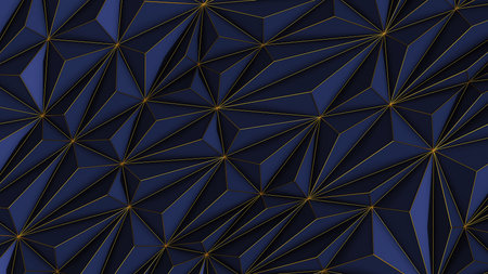 Abstract blue low poly background with copy space and golden stripe 3d render