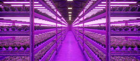 Hydroponic indoor vegetable plant factory in exhibition space warehouse. Interior of the farm...