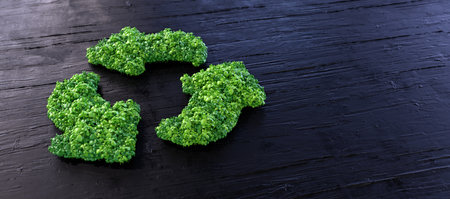 Recycle symbol 3d design. Icon of green plants, leaves, grass, moss, basil, mint. isolated on...