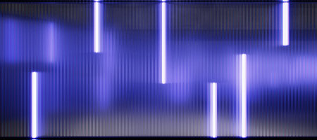 Cyber glowing neon behind frosted glass. Purple Blue Vibrant Fluorescent Laser Lights. 3D...