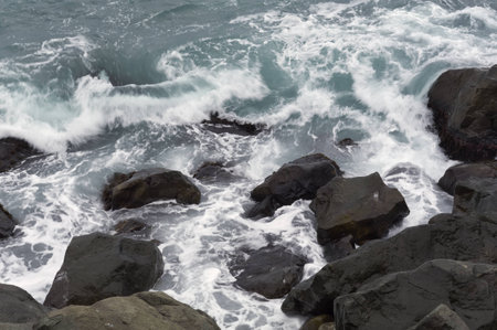 Storm  Waves and sea foam の写真素材
