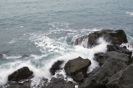 Storm  Waves and sea foam の写真素材