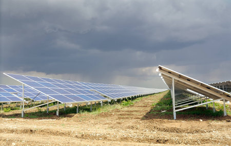 Solar panels for electricity and a cloudy sky