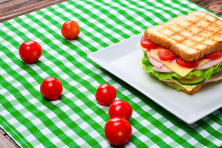 Sandwich bread tomato, lettuce and yellow cheeseの写真素材
