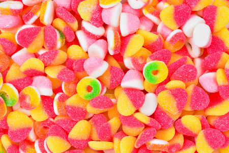 Assorted gummy candies. Top view.の写真素材