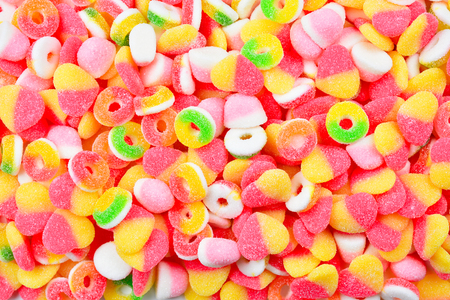 Assorted gummy candies. Top view.の写真素材