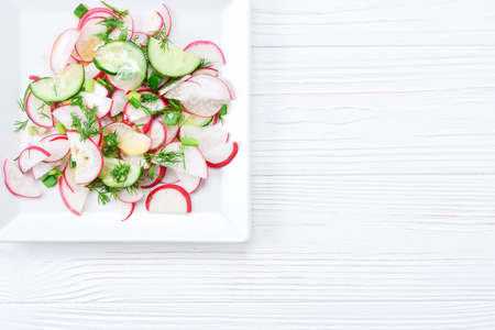 Spring vegetable salad with radishの写真素材