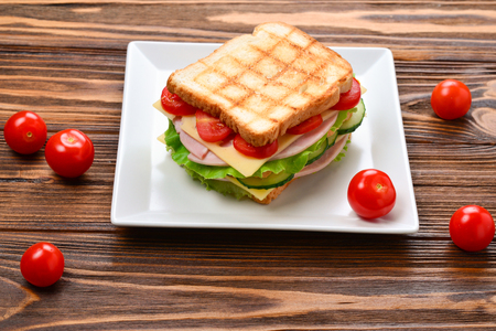 Sandwich bread tomato, lettuce and yellow cheeseの写真素材