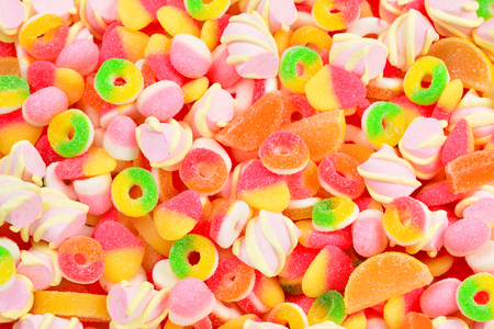 Assorted gummy candies. Top view. の写真素材