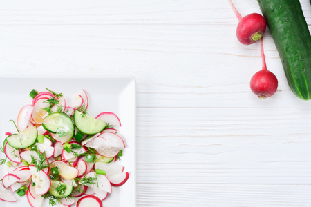 Spring vegetable salad with radishの写真素材