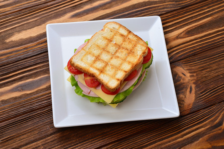 Sandwich bread tomato, lettuce and yellow cheeseの写真素材