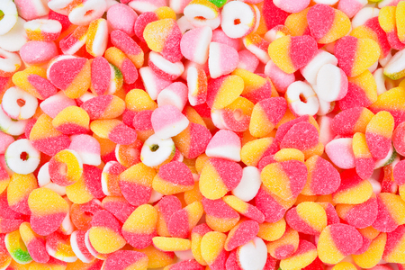 Assorted gummy candies. Top view.の写真素材